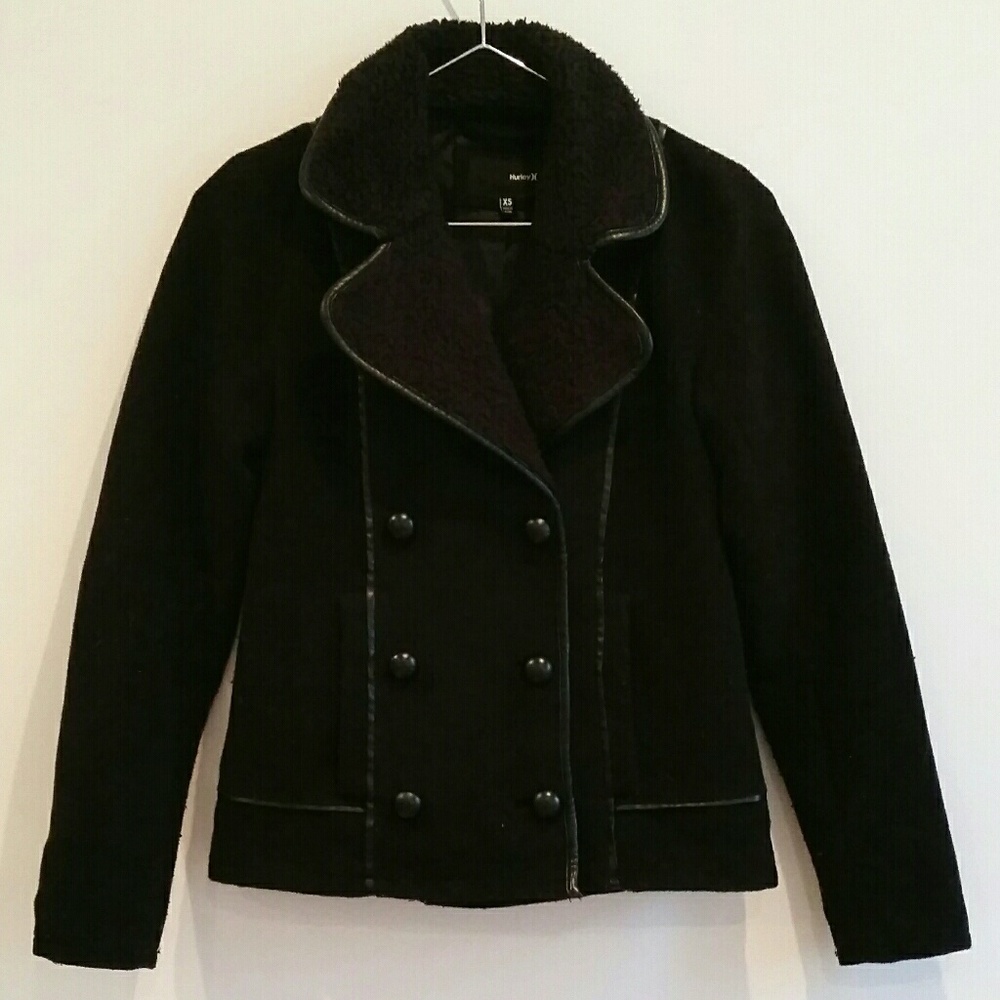 Hurley Pea Coat Faux Fur Collar Dbl Lined Coat xs
